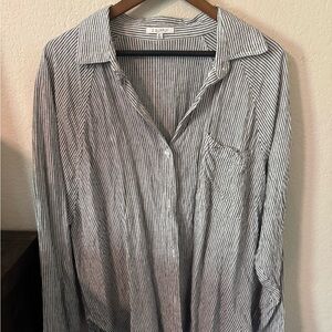 Z Supply Women's Grey and White Striped Button Down Shirt